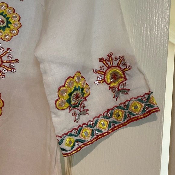 brand Indian off white embroidery Sparkle linen Tunic Top Kurta. M-36 - size 4/6 - Picture 3 of 16